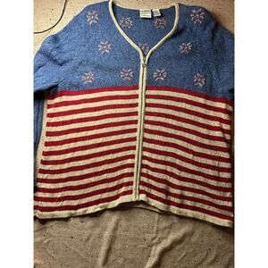 CJ Banks Red White Stripe Top with Blue Upper 2X Patriotic Cottagecore Grandma